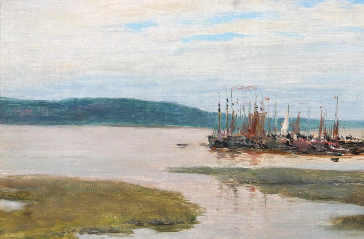 Albert Matignon 1860–1937 Le Crotoy, The Harbor, Painting, Bay Of Somme, Landscape, Impressionism-photo-1