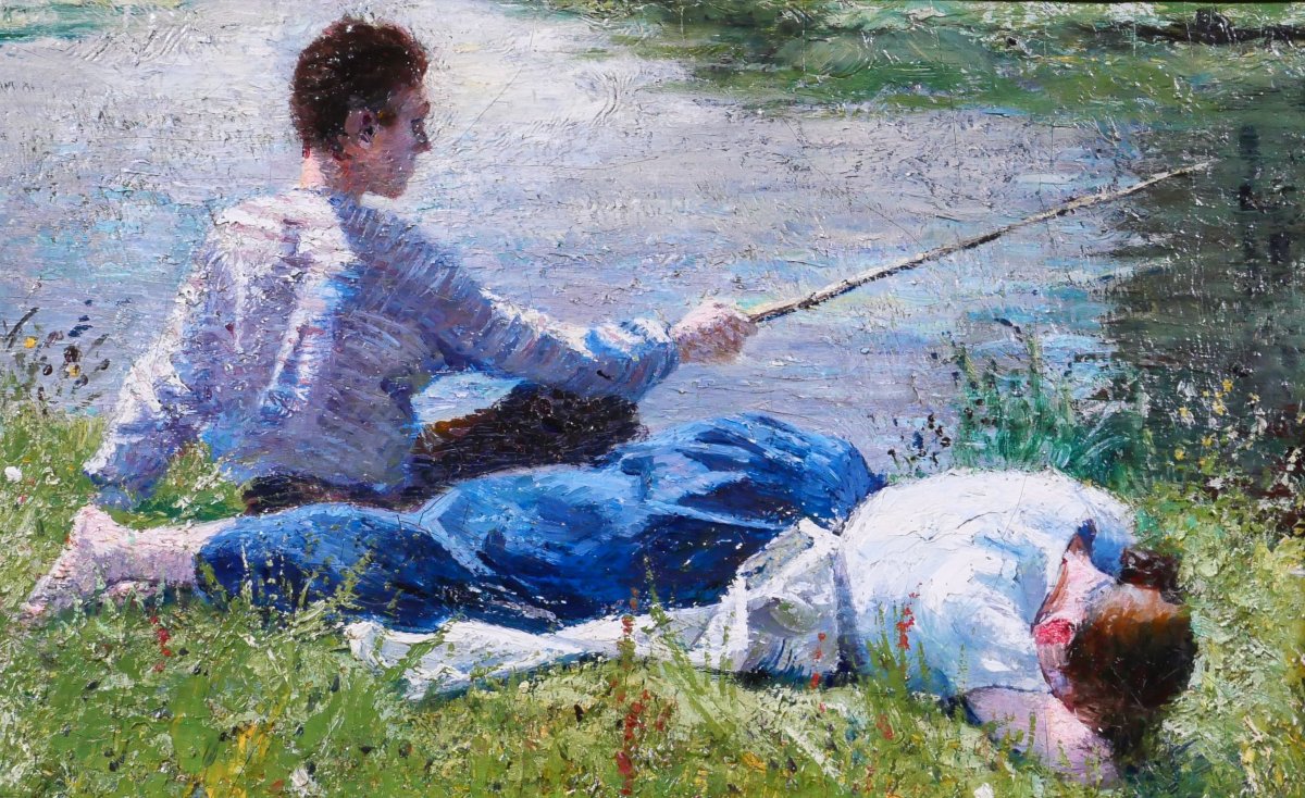 Léon Billiet 1867–1948 A Nap By The Water's Edge, Painting, C. 1890–1900, Impressionism-photo-2