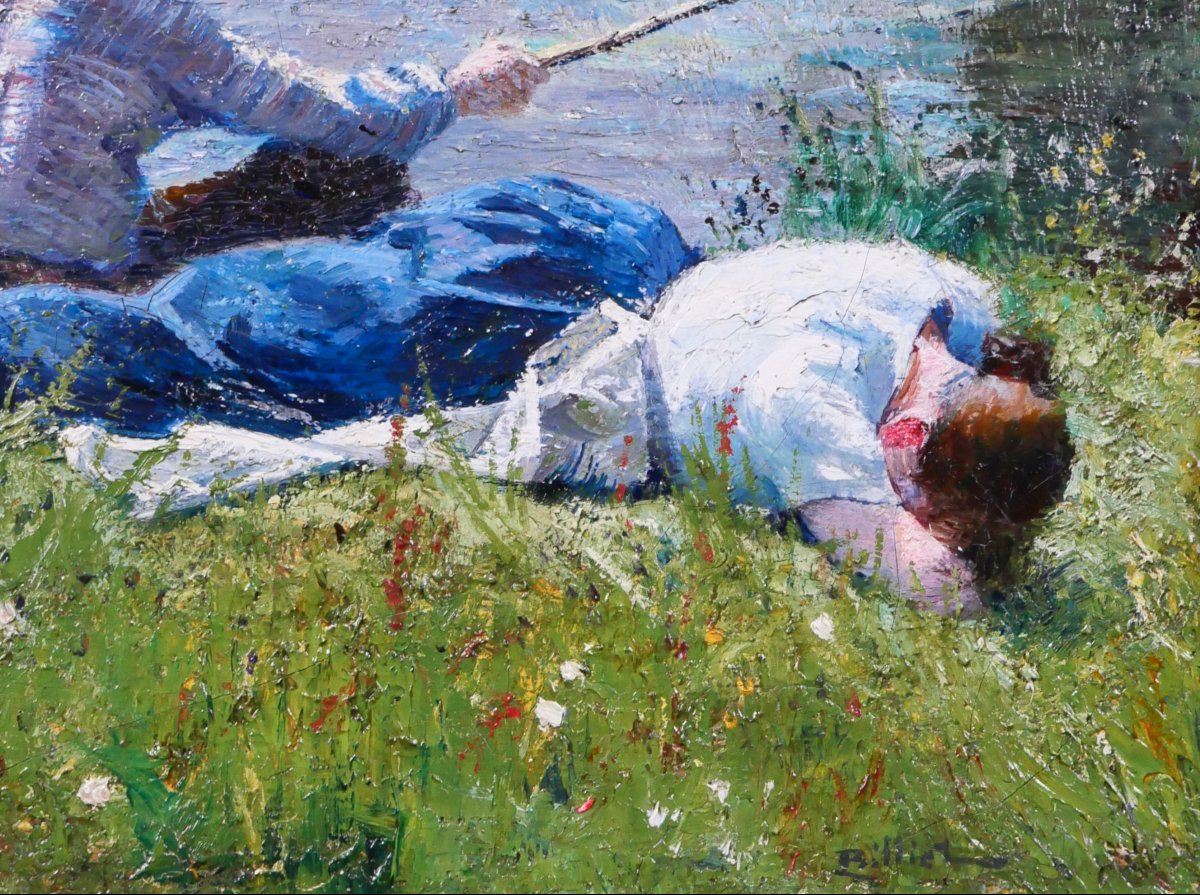 Léon Billiet 1867–1948 A Nap By The Water's Edge, Painting, C. 1890–1900, Impressionism-photo-3