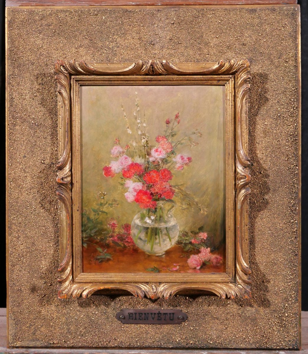 Gustave BIENVETU 1850-1916 Bouquet de roses, tableau, fleurs, vers 1910 jardin impressionnisme-photo-2