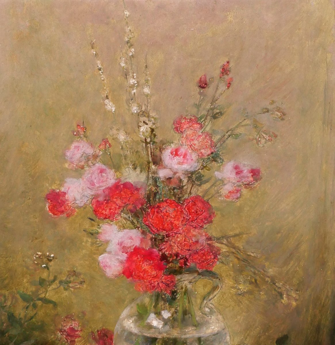 Gustave BIENVETU 1850-1916 Bouquet de roses, tableau, fleurs, vers 1910 jardin impressionnisme-photo-3