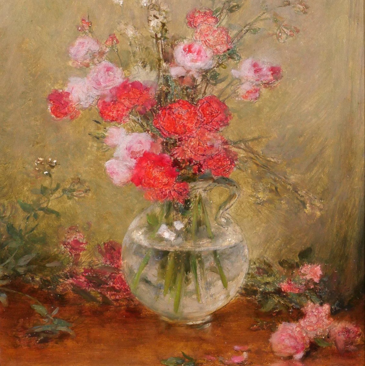 Gustave BIENVETU 1850-1916 Bouquet de roses, tableau, fleurs, vers 1910 jardin impressionnisme-photo-4