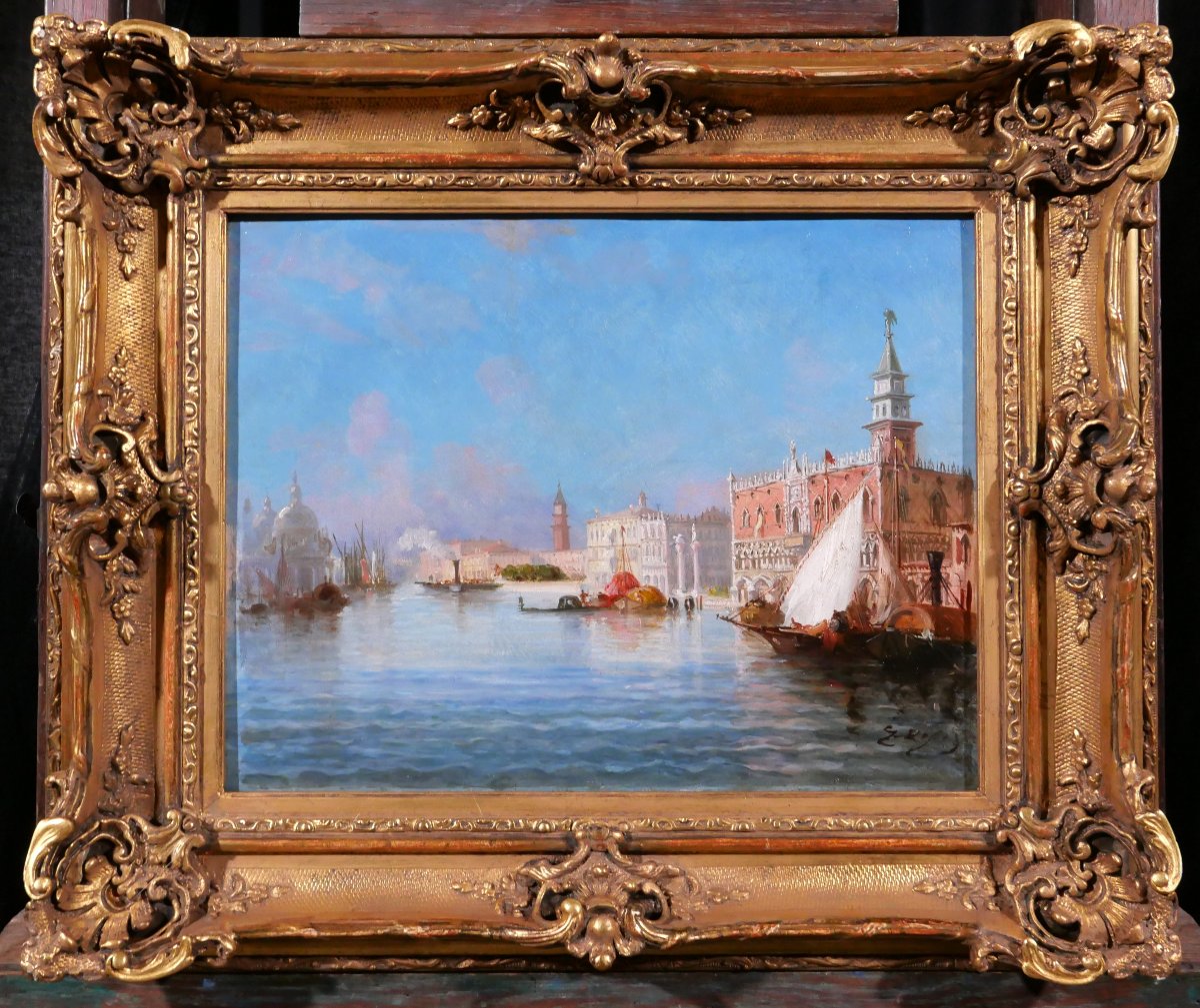 Giuseppe ROSSI 1820-1899 Venise, vue du grand canal, paysage, tableau vers 1870-80, Italie-photo-2