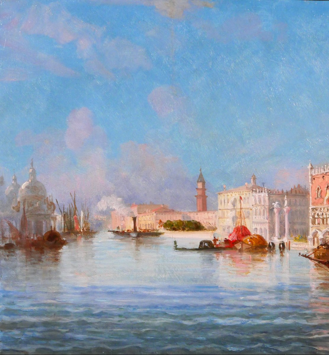 Giuseppe ROSSI 1820-1899 Venise, vue du grand canal, paysage, tableau vers 1870-80, Italie-photo-3