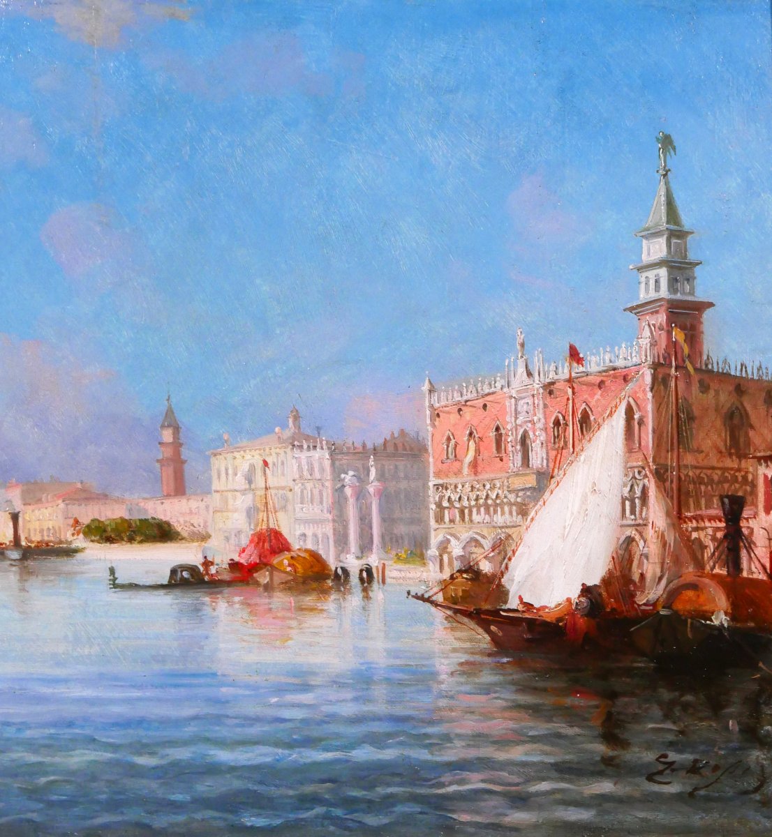 Giuseppe ROSSI 1820-1899 Venise, vue du grand canal, paysage, tableau vers 1870-80, Italie-photo-4