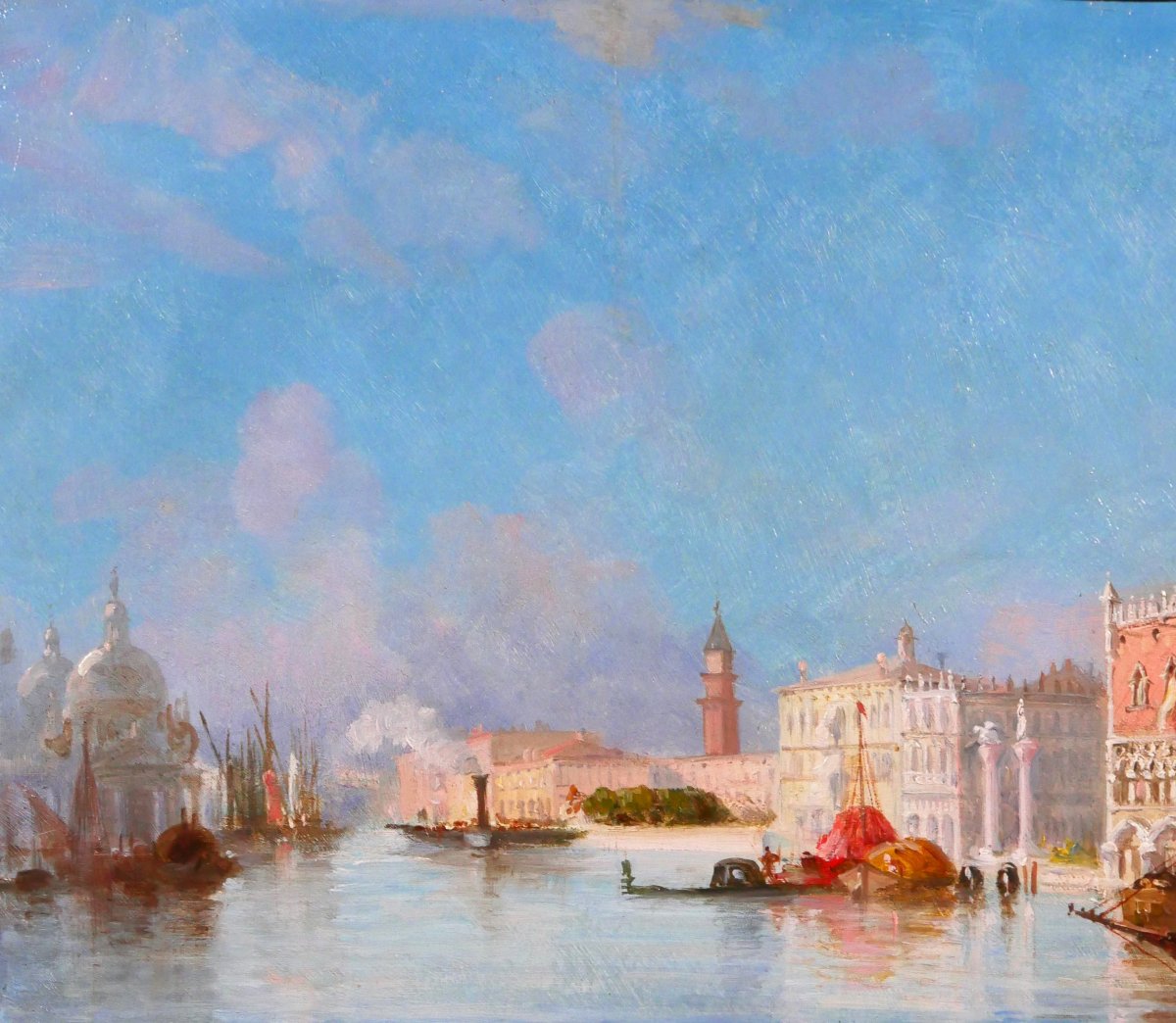 Giuseppe ROSSI 1820-1899 Venise, vue du grand canal, paysage, tableau vers 1870-80, Italie-photo-1
