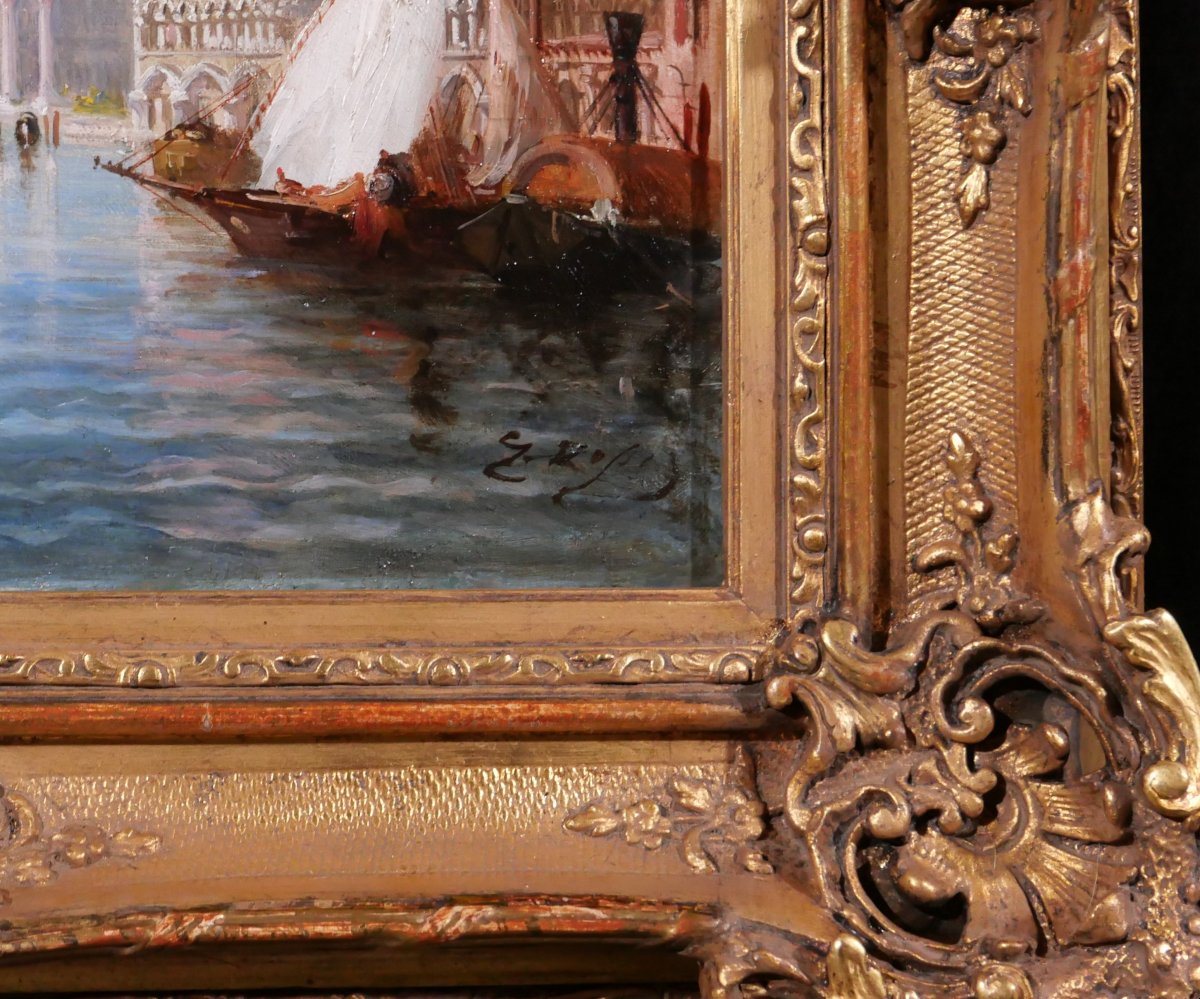 Giuseppe ROSSI 1820-1899 Venise, vue du grand canal, paysage, tableau vers 1870-80, Italie-photo-5