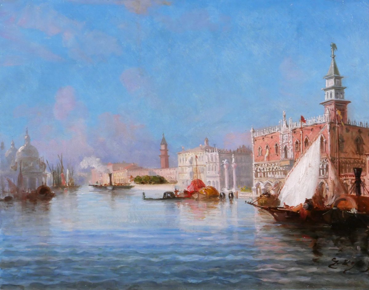 Giuseppe ROSSI 1820-1899 Venise, vue du grand canal, paysage, tableau vers 1870-80, Italie