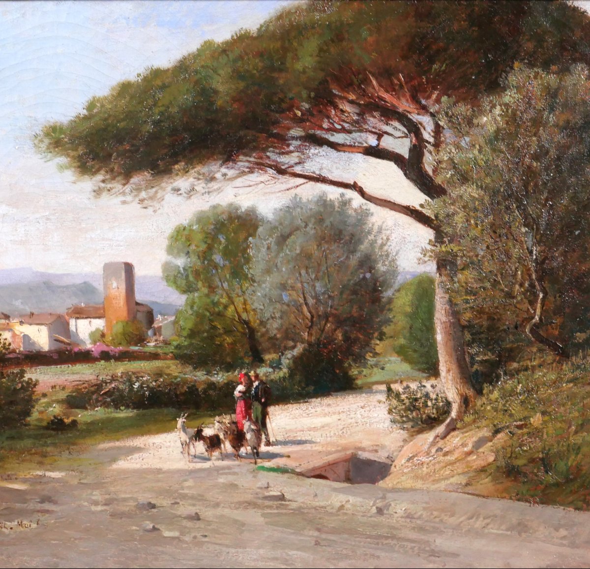 Alfred DUMONT 1828-1894 Var, Saint-Raphaël, paysage au pin, tableau vers 1860-70-photo-4