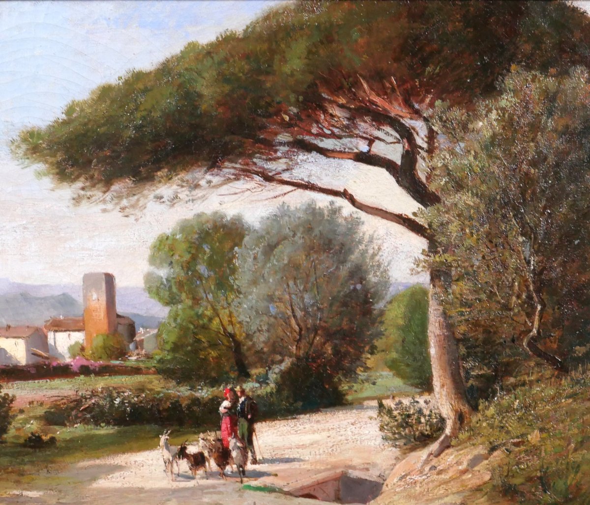Alfred DUMONT 1828-1894 Var, Saint-Raphaël, paysage au pin, tableau vers 1860-70-photo-2