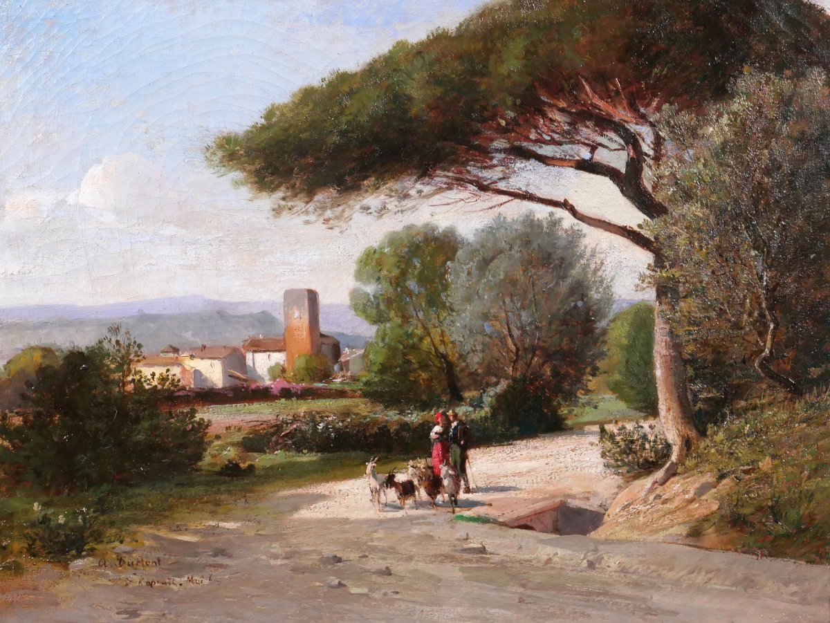 Alfred DUMONT 1828-1894 Var, Saint-Raphaël, paysage au pin, tableau vers 1860-70