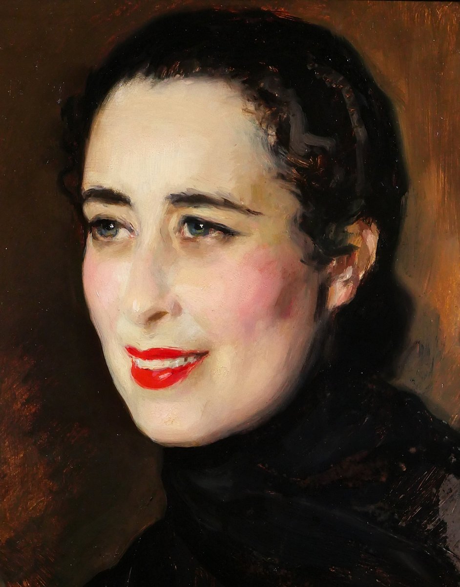 José Cruz Herrera 1890-1972 Portrait de Mme Oribida Nahon, tableau 1936 femme Maroc-photo-1