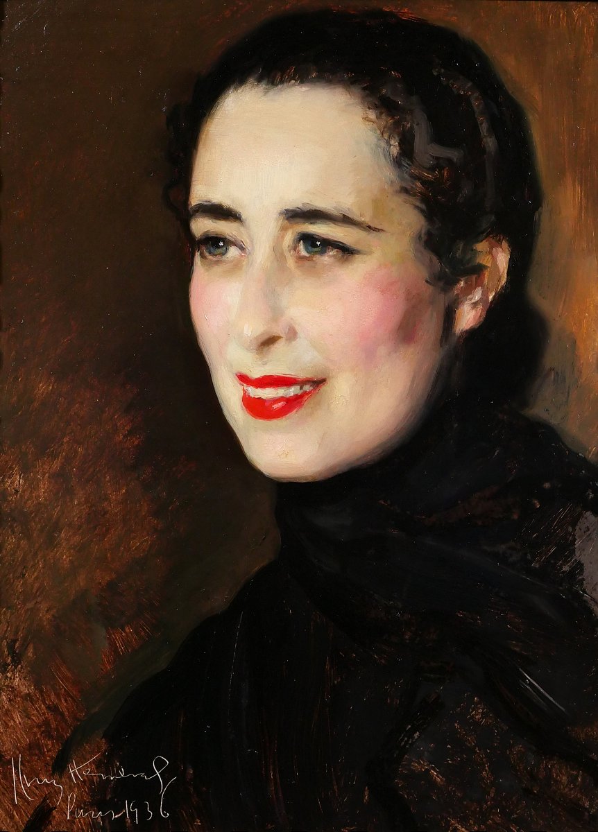 José Cruz Herrera 1890-1972 Portrait de Mme Oribida Nahon, tableau 1936 femme Maroc