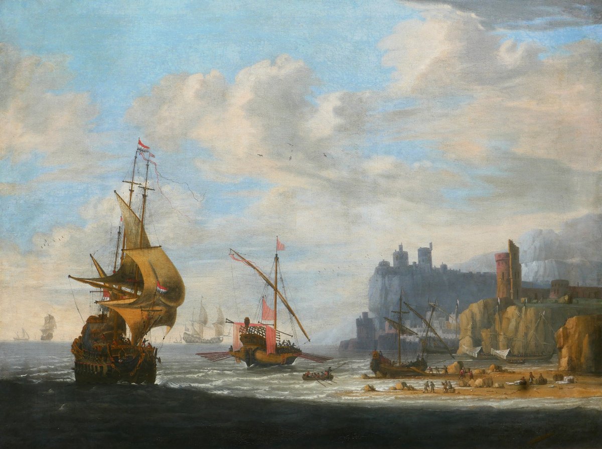 Jan Jacobsz Van Der Croos 1654/55–1712 Ships At Sea, Large Painting, Seascape, Netherlands, Gibraltar-photo-2