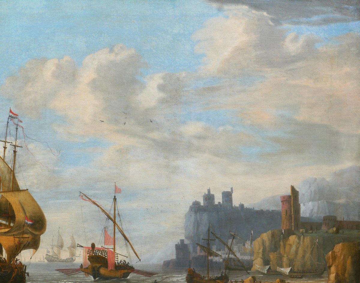 Jan Jacobsz Van Der Croos 1654/55–1712 Ships At Sea, Large Painting, Seascape, Netherlands, Gibraltar-photo-4