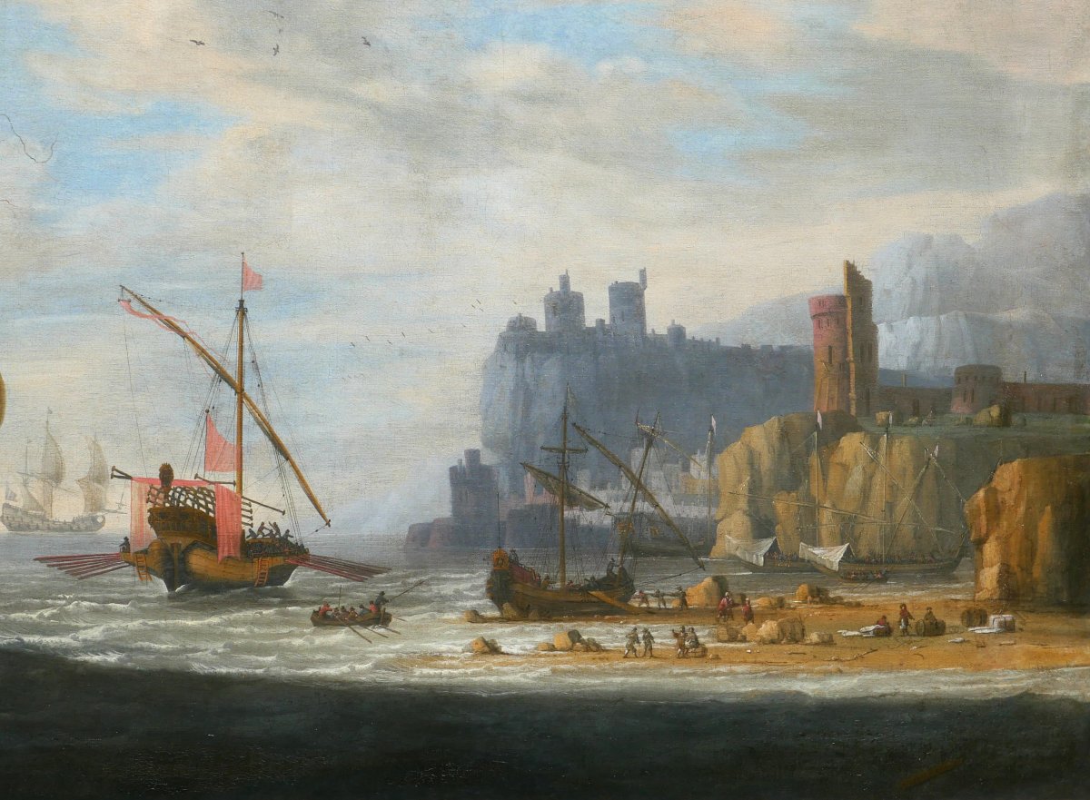 Jan Jacobsz Van Der Croos 1654/55–1712 Ships At Sea, Large Painting, Seascape, Netherlands, Gibraltar-photo-1