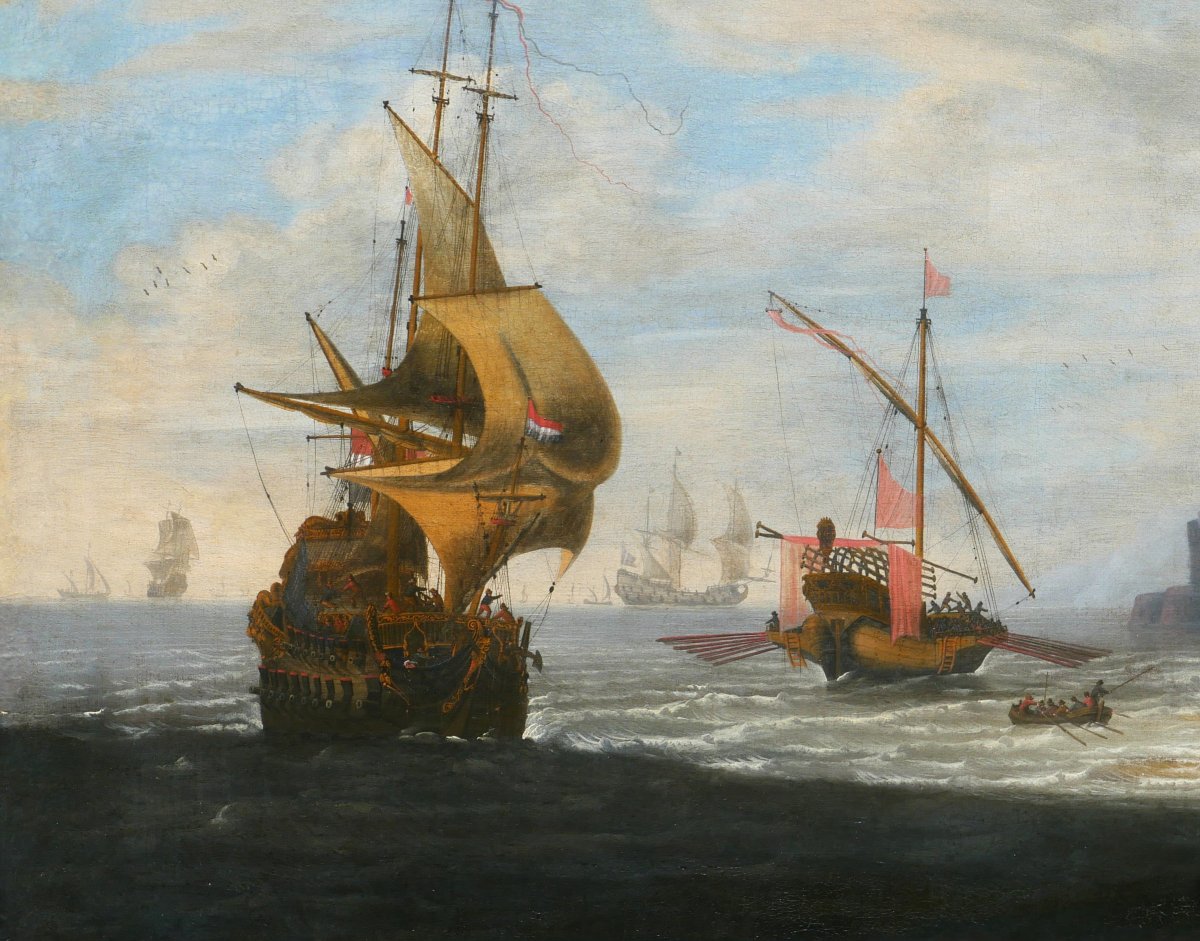 Jan Jacobsz Van Der Croos 1654/55–1712 Ships At Sea, Large Painting, Seascape, Netherlands, Gibraltar-photo-2