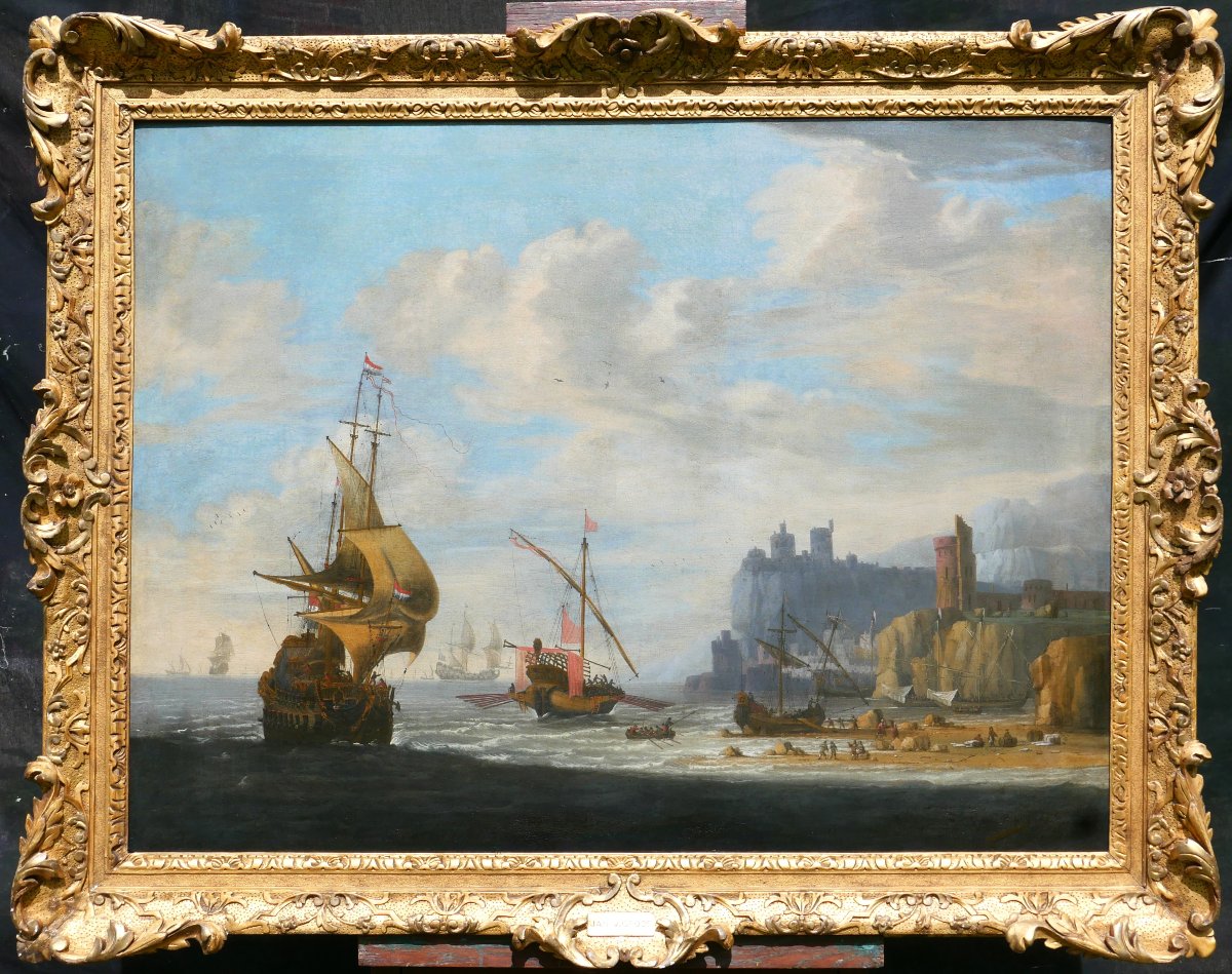Jan Jacobsz Van Der Croos 1654/55–1712 Ships At Sea, Large Painting, Seascape, Netherlands, Gibraltar