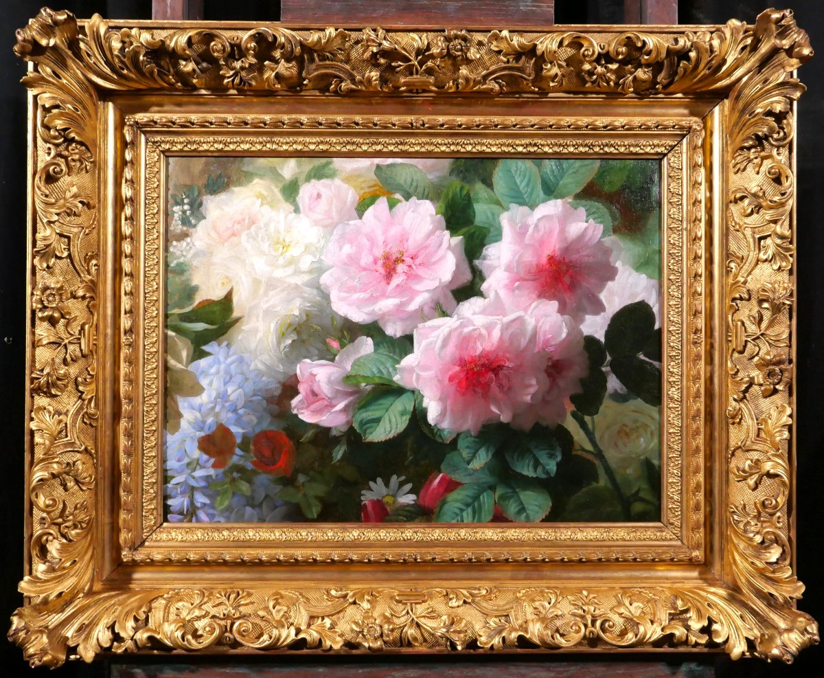 Jules Ferdinand Médard 1855–1925 Summer Flowers, Painting, Still Life, Roses, Garden, Bouquet-photo-2