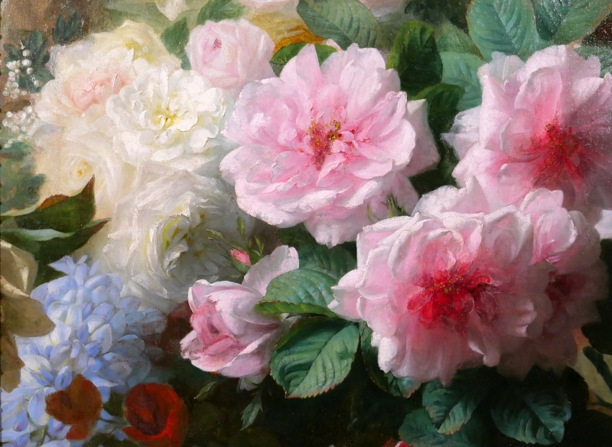 Jules Ferdinand Médard 1855–1925 Summer Flowers, Painting, Still Life, Roses, Garden, Bouquet-photo-1