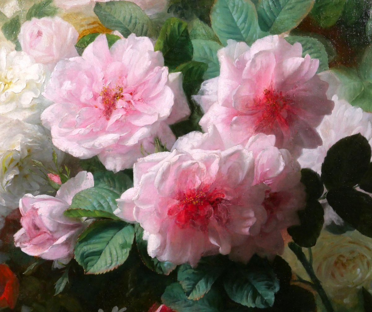 Jules Ferdinand Médard 1855–1925 Summer Flowers, Painting, Still Life, Roses, Garden, Bouquet-photo-2