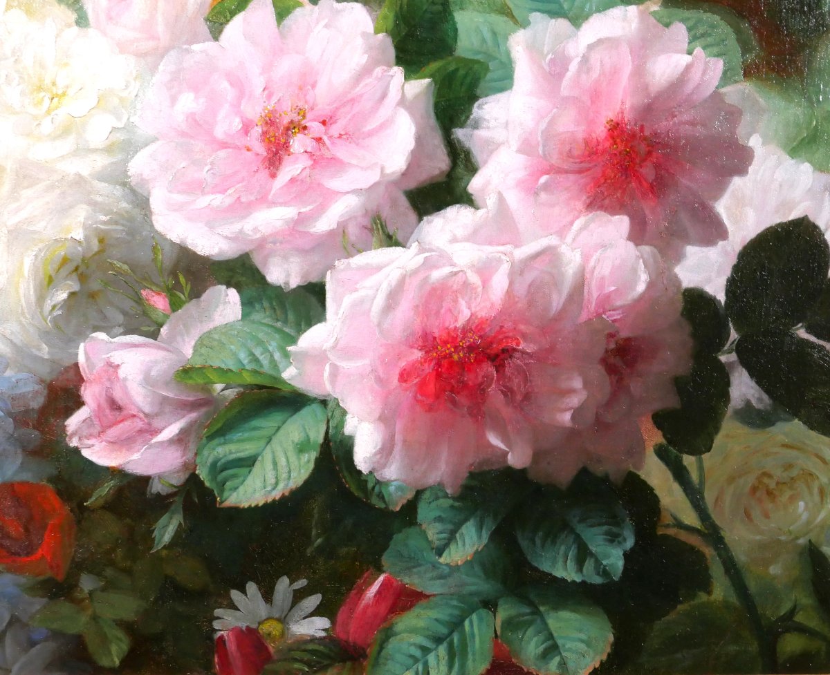 Jules Ferdinand Médard 1855–1925 Summer Flowers, Painting, Still Life, Roses, Garden, Bouquet-photo-3
