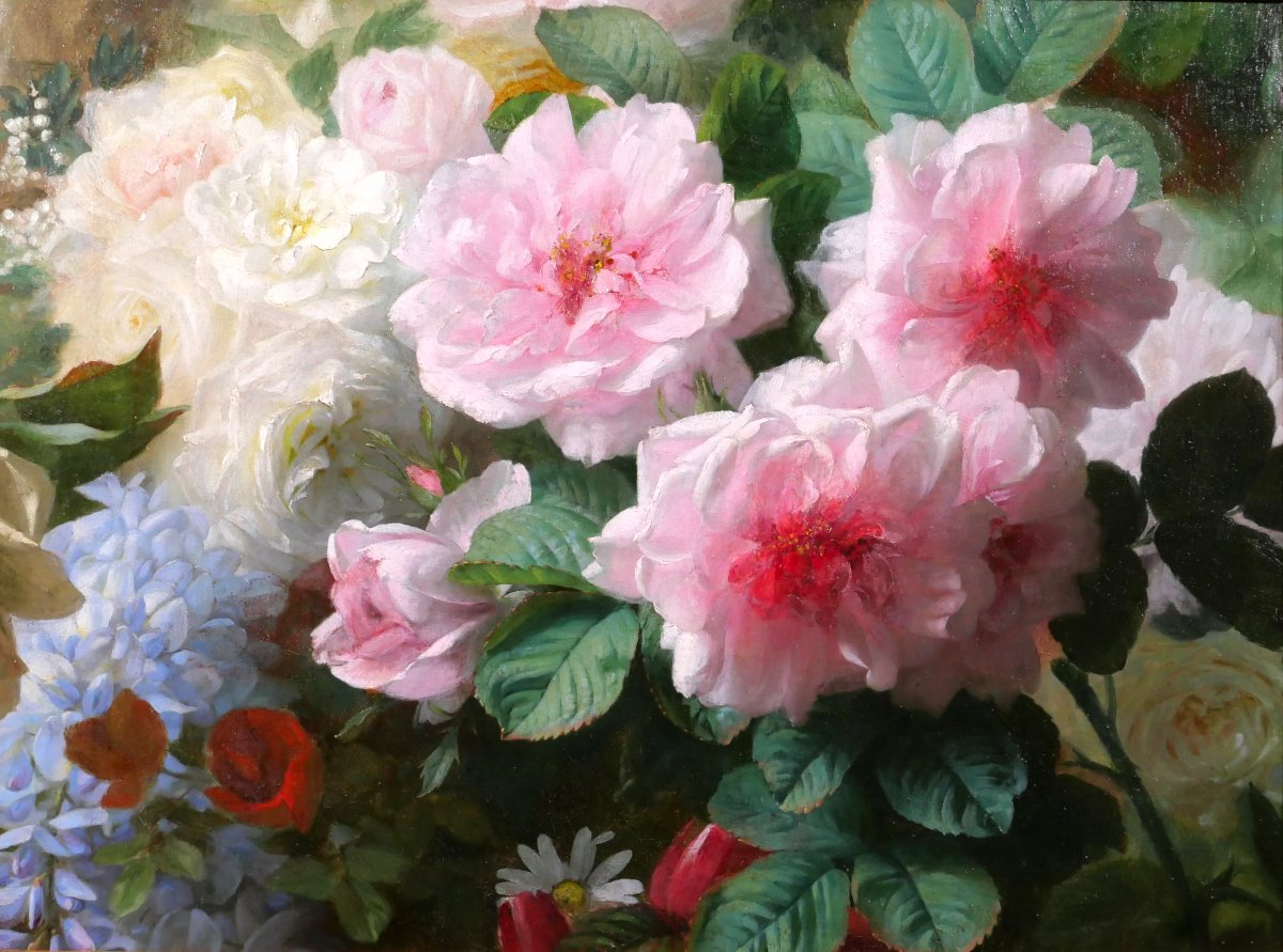 Jules Ferdinand Médard 1855–1925 Summer Flowers, Painting, Still Life, Roses, Garden, Bouquet