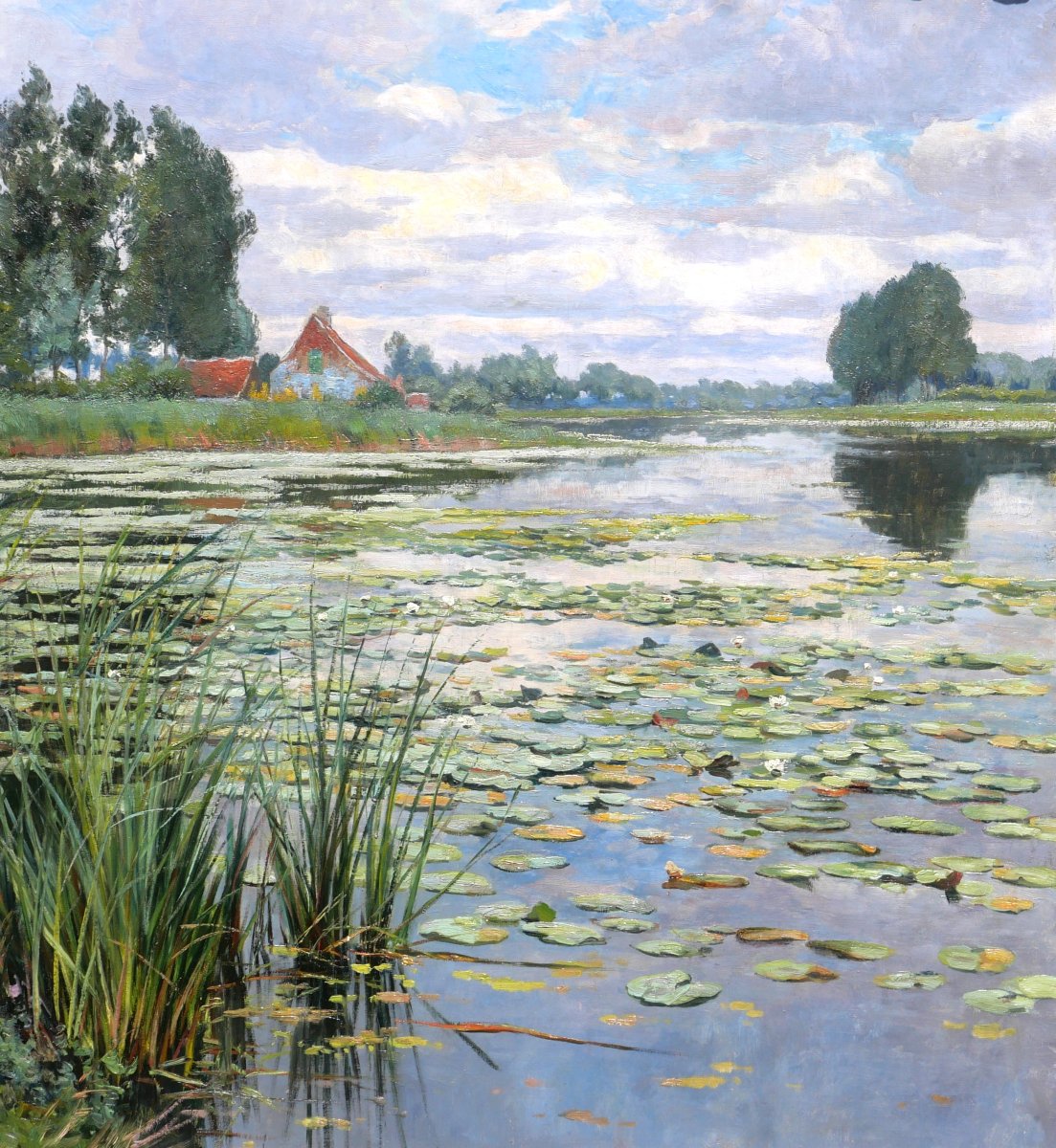Louis Clesse 1889–1961 The Lake, Water Lilies, Large Painting, 1919, Landscape, Impressionism-photo-4
