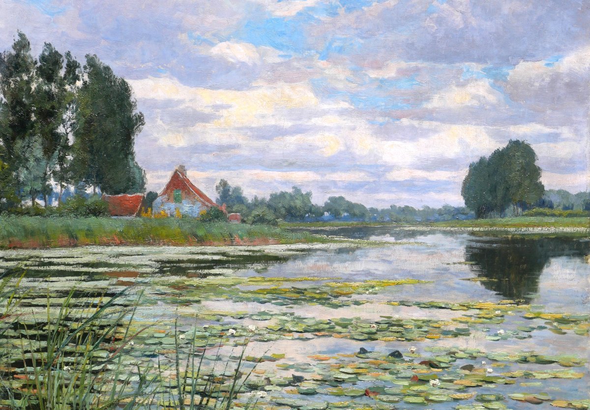 Louis Clesse 1889–1961 The Lake, Water Lilies, Large Painting, 1919, Landscape, Impressionism-photo-2