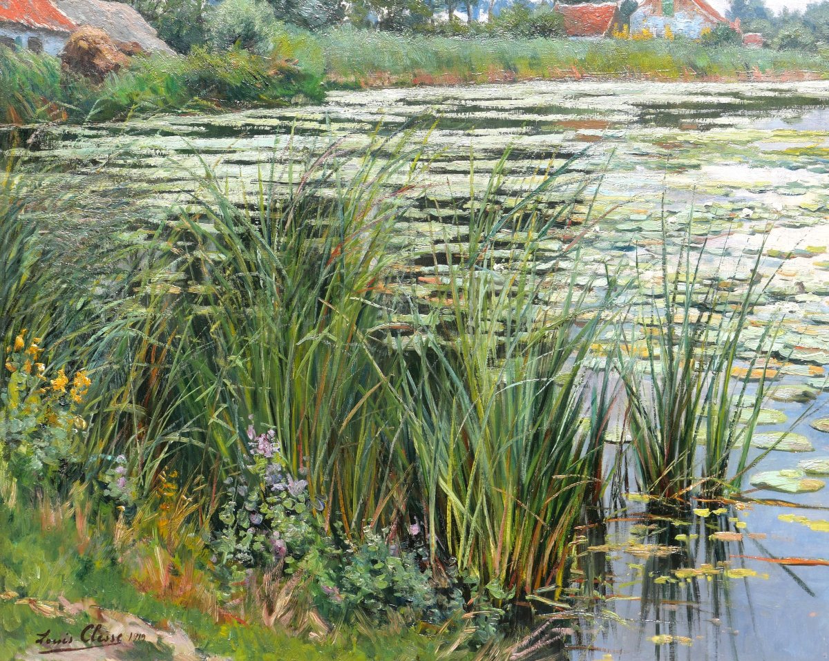 Louis Clesse 1889–1961 The Lake, Water Lilies, Large Painting, 1919, Landscape, Impressionism-photo-4