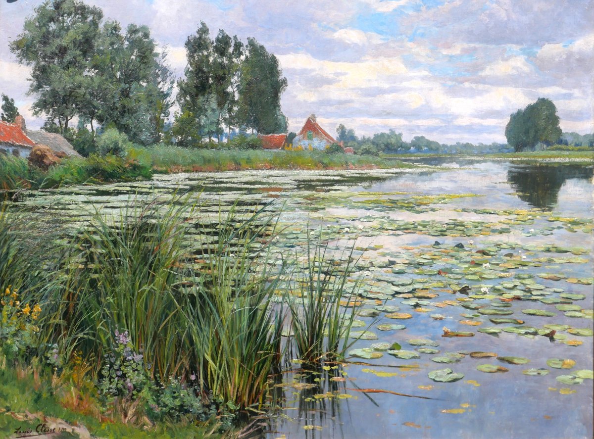 Louis Clesse 1889–1961 The Lake, Water Lilies, Large Painting, 1919, Landscape, Impressionism
