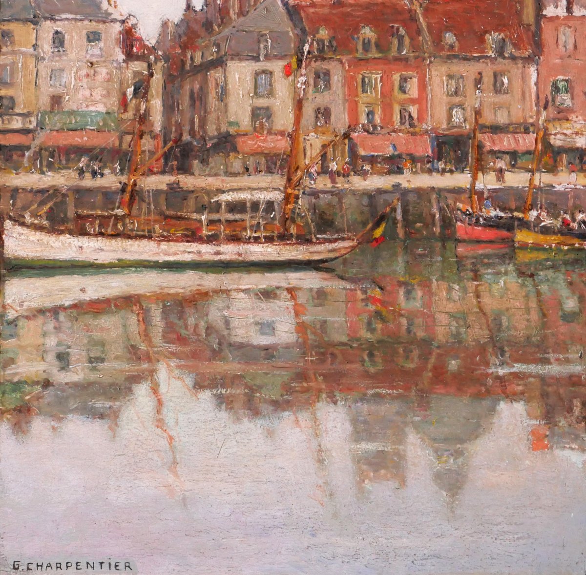 Georges CHARPENTIER 1866-1945 Dieppe, bateaux au port, tableau, 1936 paysage Normandie-photo-4