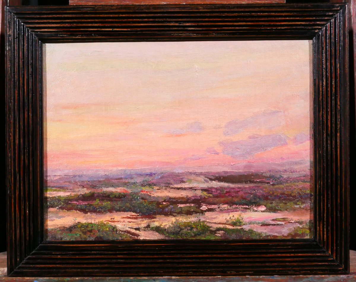Alfons Verheyen 1903-1990 Coucher de soleil sur les dunes, tableau, vers 1930 paysage plage mer-photo-2