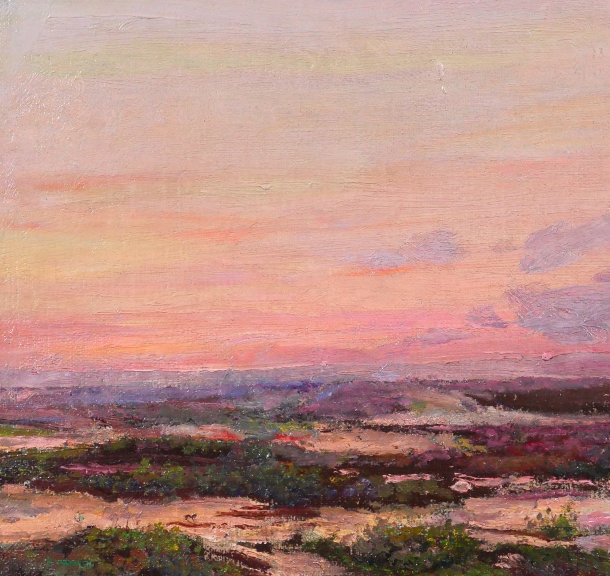 Alfons Verheyen 1903-1990 Coucher de soleil sur les dunes, tableau, vers 1930 paysage plage mer-photo-3