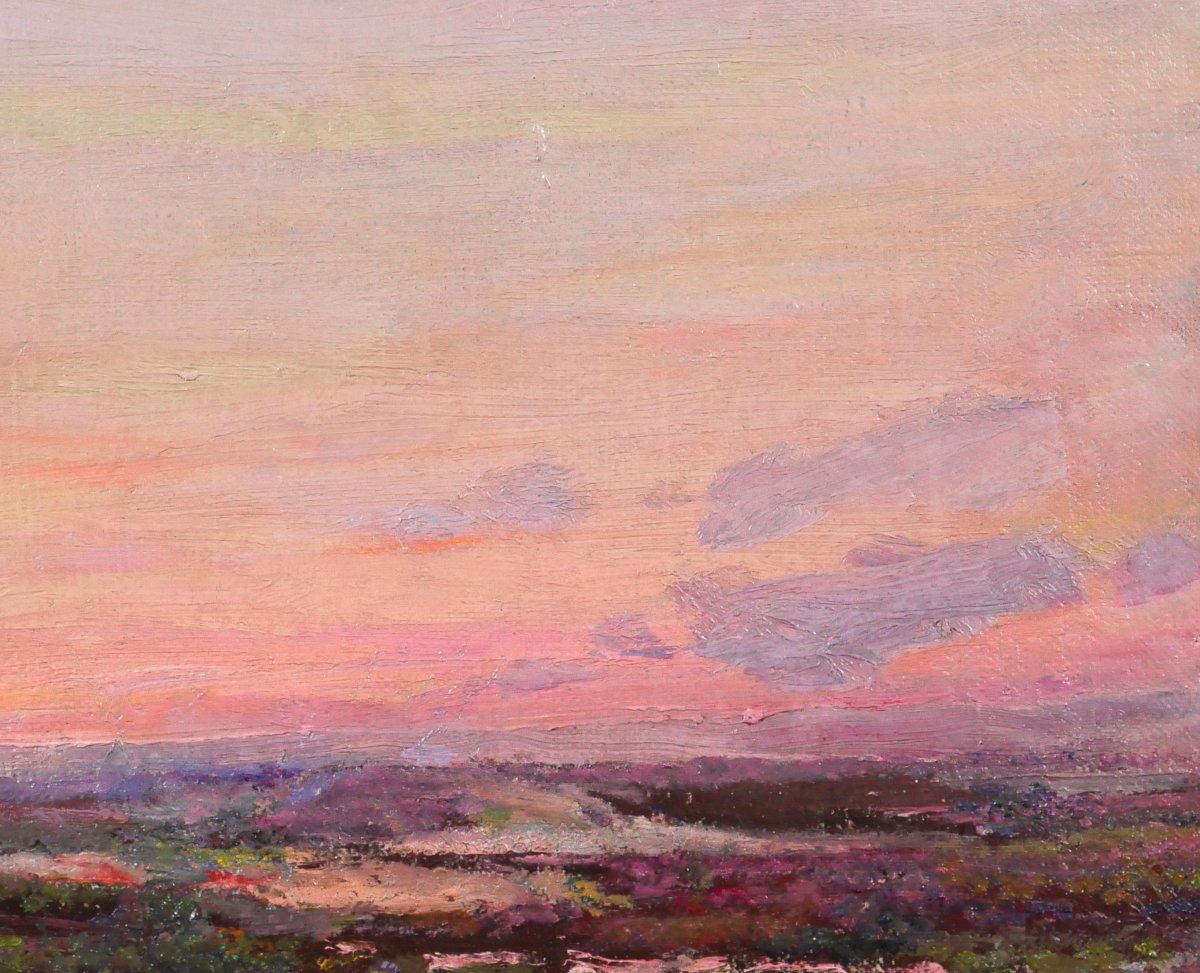 Alfons Verheyen 1903-1990 Coucher de soleil sur les dunes, tableau, vers 1930 paysage plage mer-photo-2
