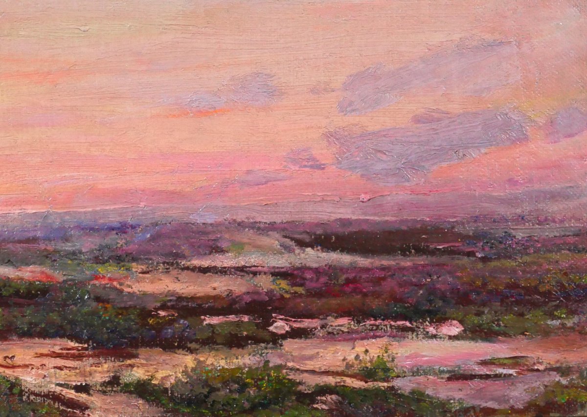 Alfons Verheyen 1903-1990 Coucher de soleil sur les dunes, tableau, vers 1930 paysage plage mer-photo-3