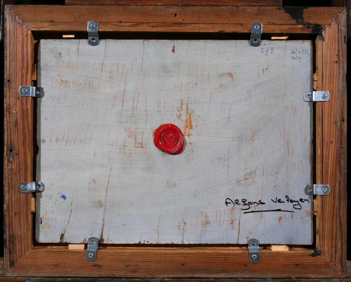 Alfons Verheyen 1903-1990 Coucher de soleil sur les dunes, tableau, vers 1930 paysage plage mer-photo-6