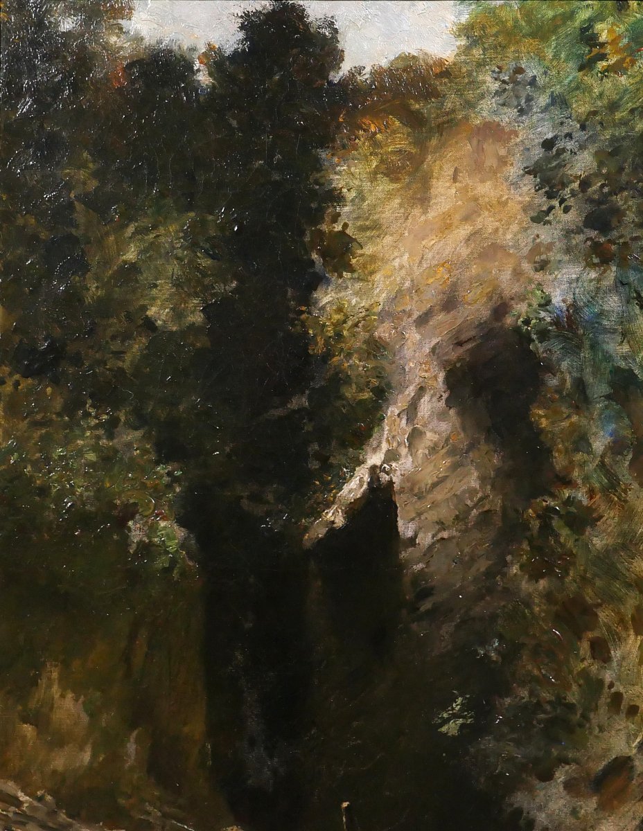 François Schommer 1850–1935 River Landscape With Fishermen, Painting, Barbizon, Circa 1900–10-photo-3