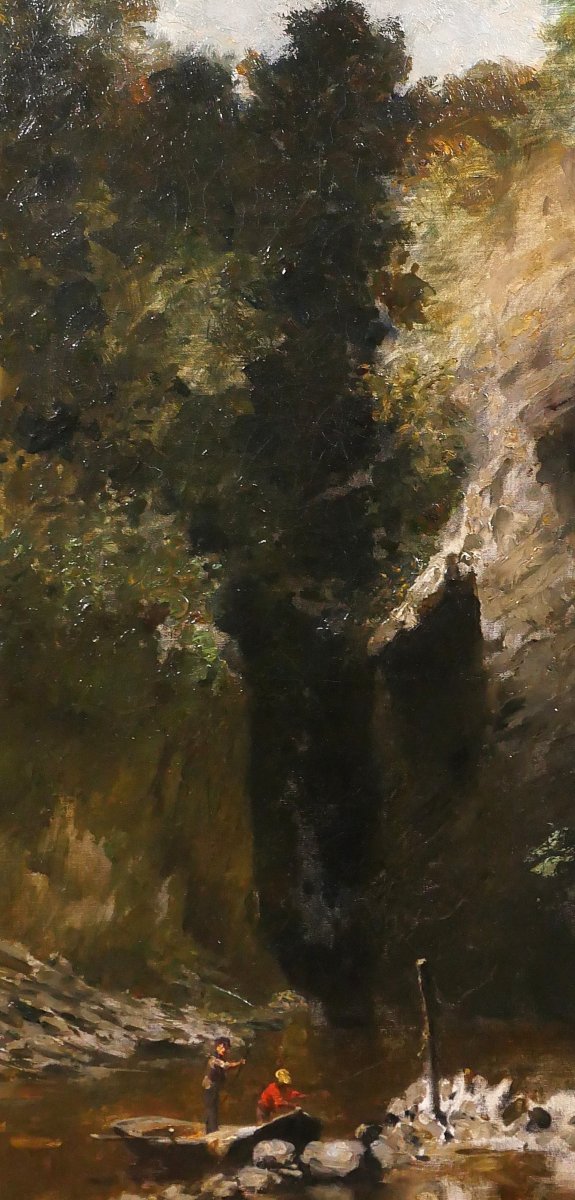 François Schommer 1850–1935 River Landscape With Fishermen, Painting, Barbizon, Circa 1900–10-photo-1