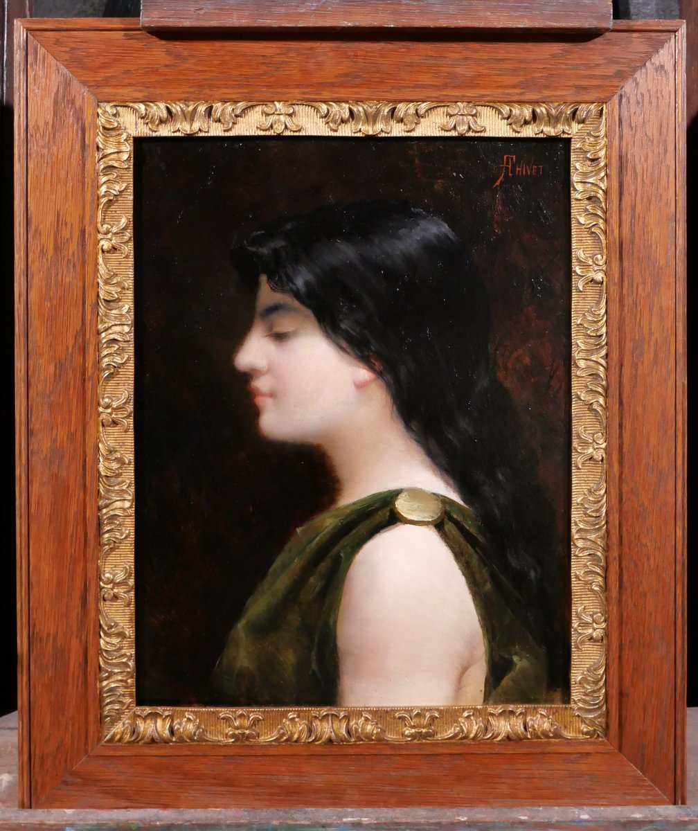 Antoine THIVET 1856-1927 Portrait de jeune femme, tableau, 1890-1900 Symbolisme Art Nouveau-photo-2