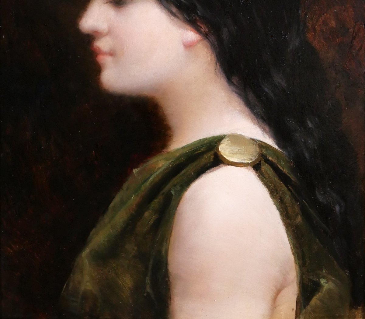 Antoine THIVET 1856-1927 Portrait de jeune femme, tableau, 1890-1900 Symbolisme Art Nouveau-photo-1