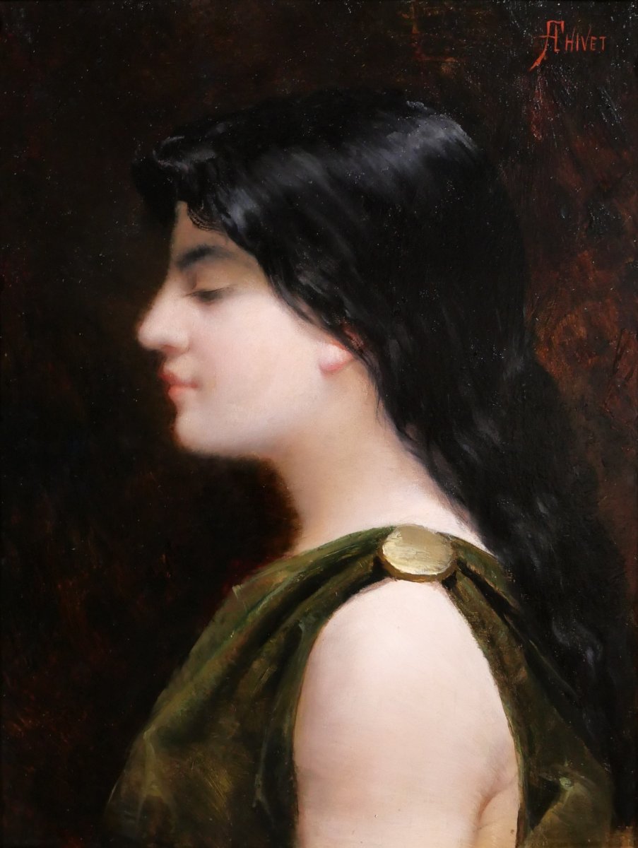 Antoine THIVET 1856-1927 Portrait de jeune femme, tableau, 1890-1900 Symbolisme Art Nouveau