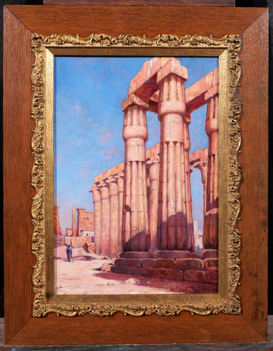 Marcel-Paul MEYS 1859-1939 Egypte, Louxor, paysage au temple, tableau, vers 1900 orientalisme-photo-2