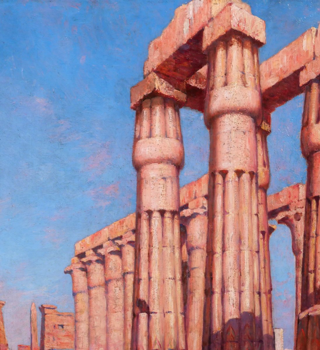 Marcel-Paul MEYS 1859-1939 Egypte, Louxor, paysage au temple, tableau, vers 1900 orientalisme-photo-3