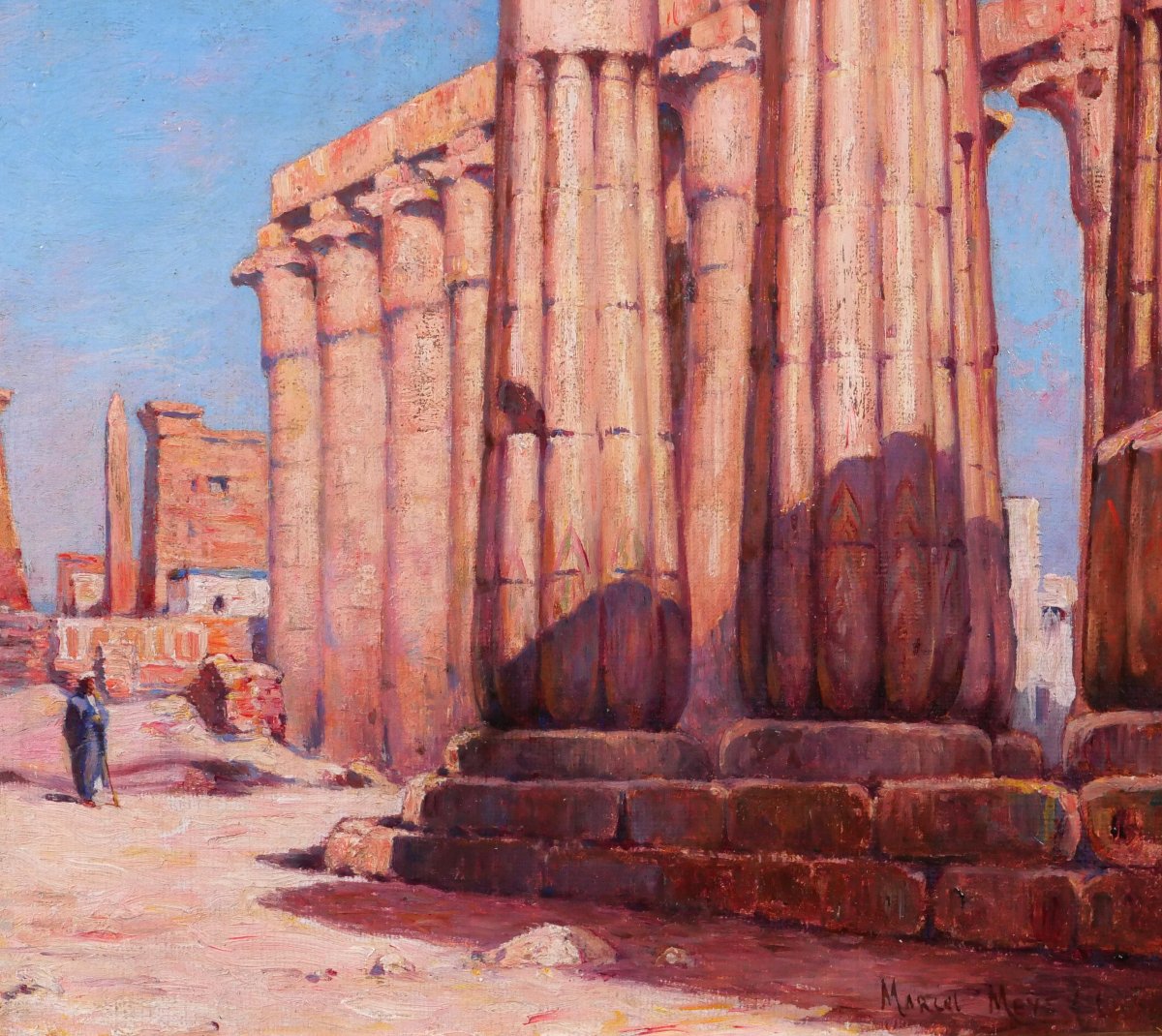 Marcel-Paul MEYS 1859-1939 Egypte, Louxor, paysage au temple, tableau, vers 1900 orientalisme-photo-4