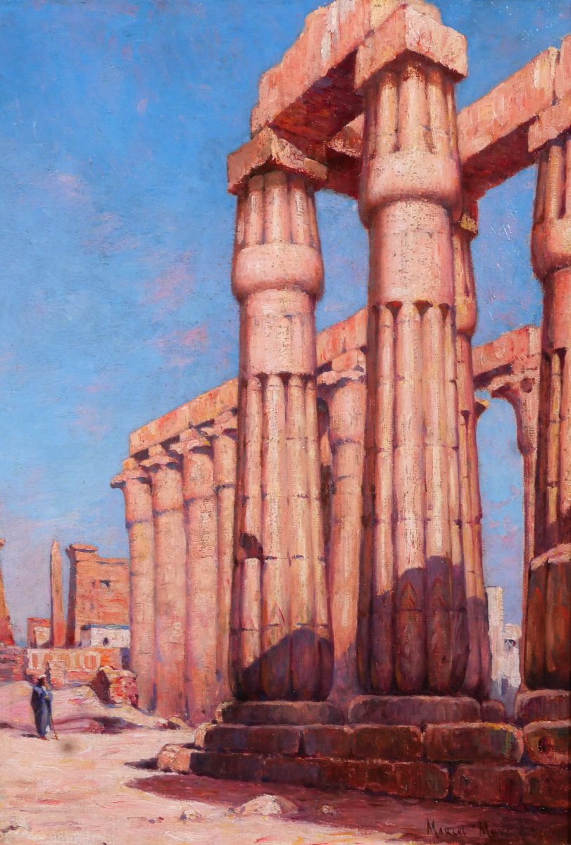 Marcel-Paul MEYS 1859-1939 Egypte, Louxor, paysage au temple, tableau, vers 1900 orientalisme