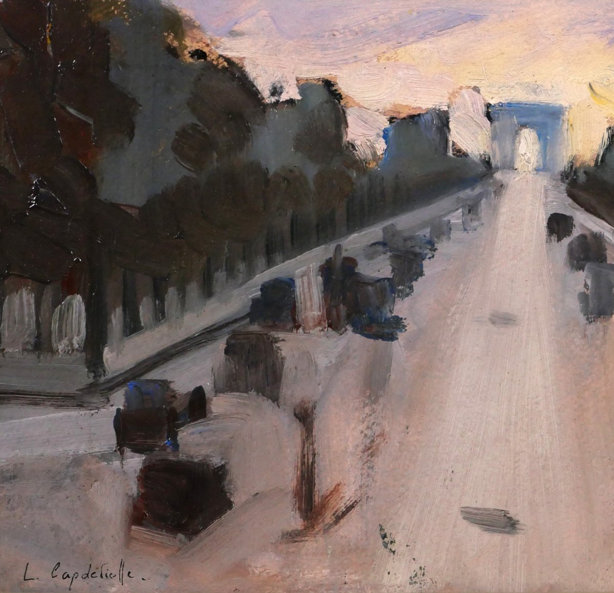 Lucienne CAPDEVIELLE 1885-1961 Paris, les Champs-Elysées, tableau, vers 1930 paysage Art Déco-photo-3