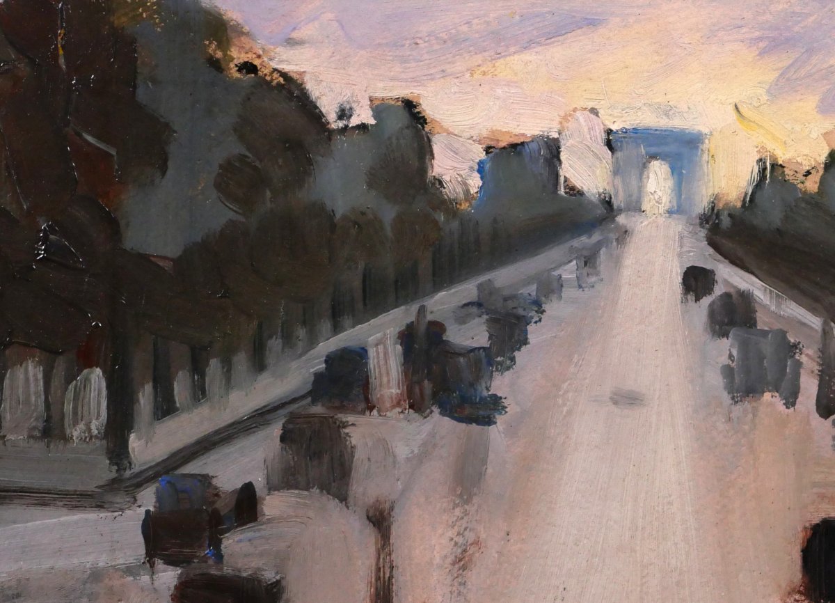 Lucienne CAPDEVIELLE 1885-1961 Paris, les Champs-Elysées, tableau, vers 1930 paysage Art Déco-photo-1
