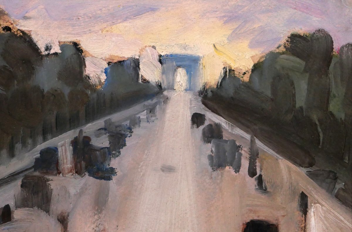 Lucienne CAPDEVIELLE 1885-1961 Paris, les Champs-Elysées, tableau, vers 1930 paysage Art Déco-photo-2
