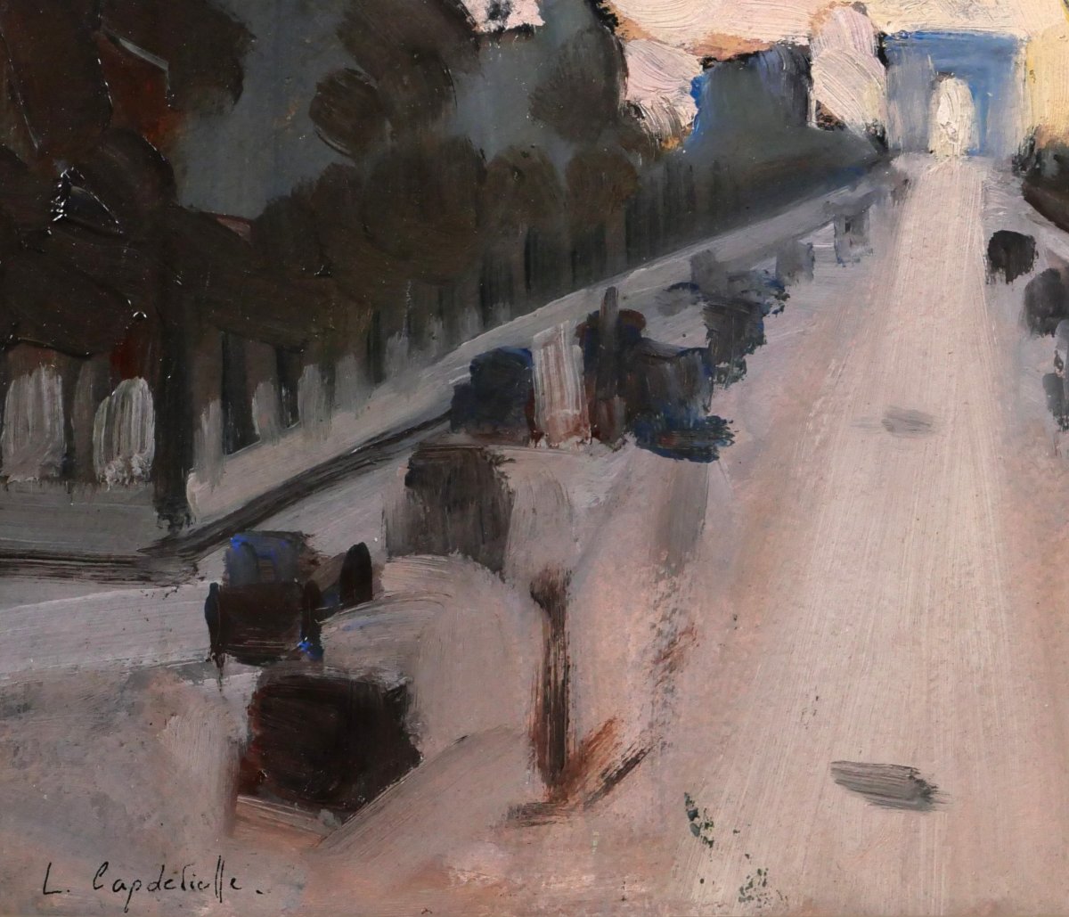 Lucienne CAPDEVIELLE 1885-1961 Paris, les Champs-Elysées, tableau, vers 1930 paysage Art Déco-photo-4